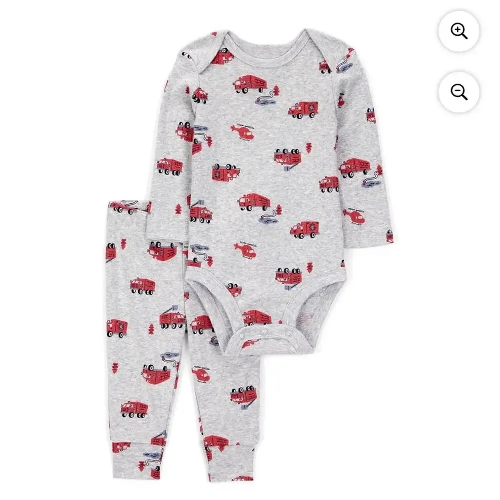 Carter's Red and Gray Fire Truck Pajama Set Size 24 Months (1112)